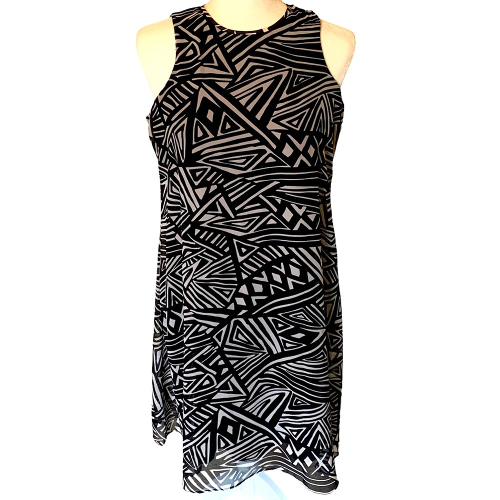 CALVIN KLEIN Black and White Geo Print Sleeveless Dress Size 4